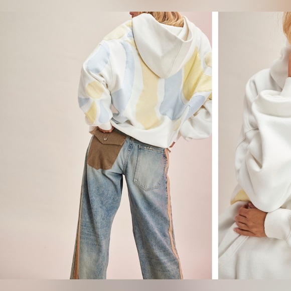 NWT Free People We The Free It's A Vibe Hoodie - ivory combo - large - Picture 3 of 9